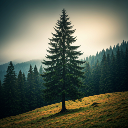 A solitary tree in a misty landscape